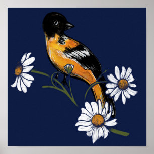 Affiche Oriole Bird Daisy Flower Nature Art