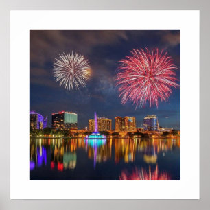 Affiche Orlando Florida Lake Eola Fireworks & Fontaine