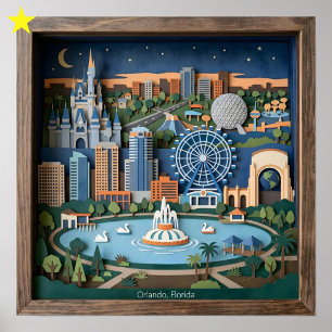 Affiche Orlando Floride Amérique Art en Papier Découpe en
