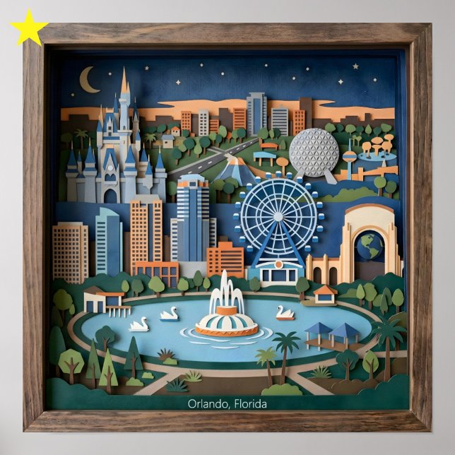 Affiche Orlando Floride Amérique Art en Papier Découpe en  (Créateur téléchargé)