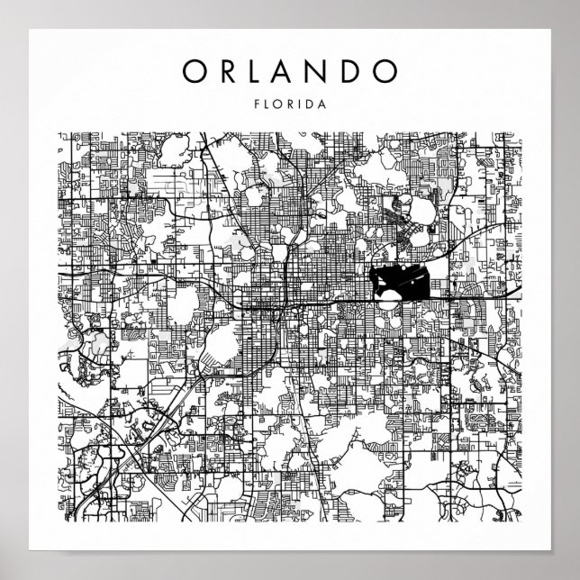 Affiche Orlando Floride Minimal moderne carte des rues (Devant)