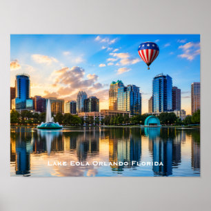 Affiche Orlando Floride Skyline Lac Eola Montgolfière