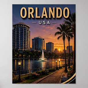 Affiche Orlando Lake Eola et vue panoramique du centre-vil