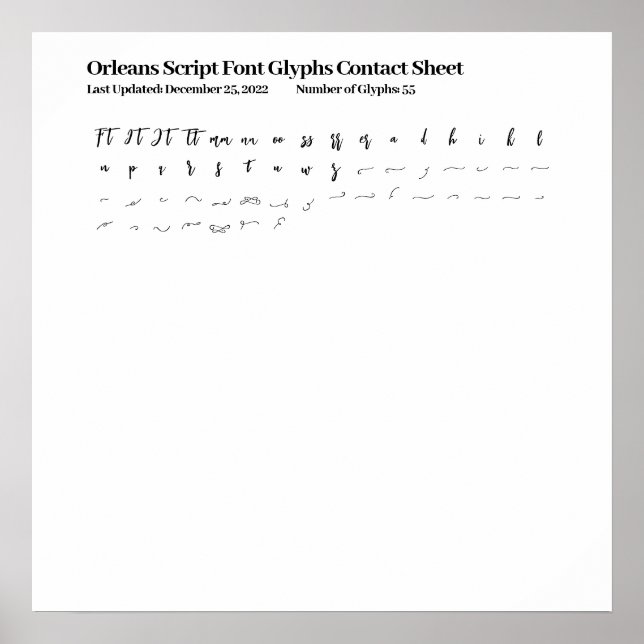 Affiche Orléans Script Police Glyphes Contact Feuille (Devant)