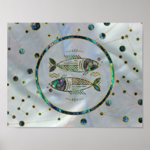 Affiche Ormeau d'or de zodiaque de Poissons sur la