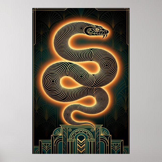 Affiche Ornate Art Deco Snake Serpent Gold Coil (Devant)