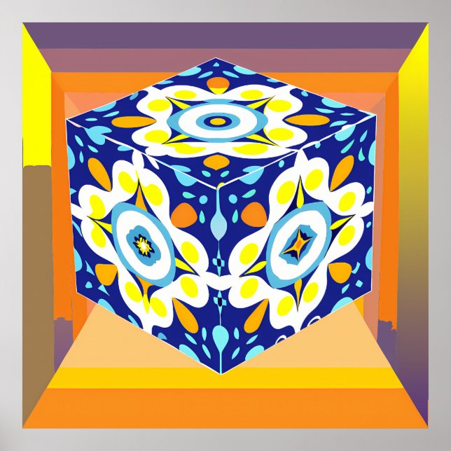 Affiche Ornate Cube: A Kaleidoscope of Patterns (Devant)