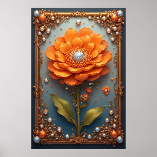 Affiche Ornate Orange Flower Artwork in Gold Frame (Devant)