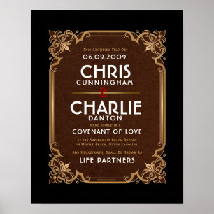 Affiche Orné or bordure noir blanc mariage certificat