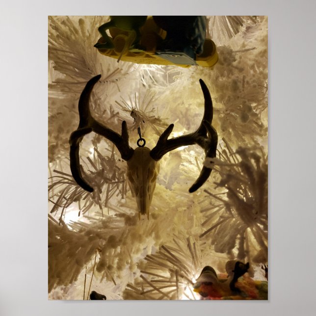 Affiche ornement crâne cerf arbre de Noël blanc (Devant)