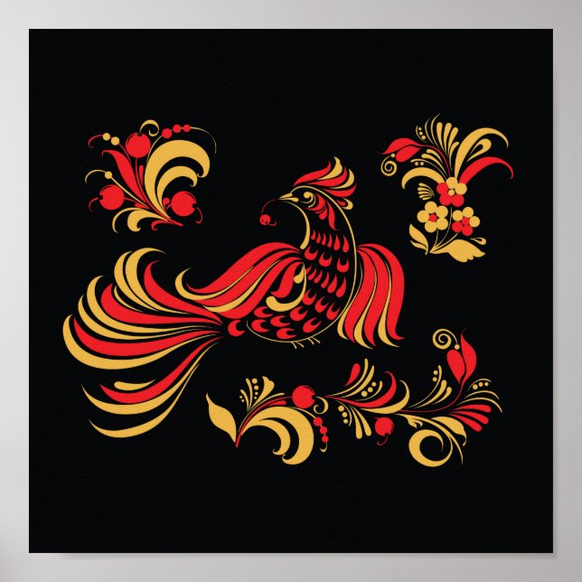 Affiche ornement d'oiseaux russes (Devant)