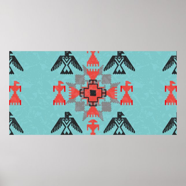 Affiche Ornement ethnique de style navajo avec oiseaux et  (Devant)