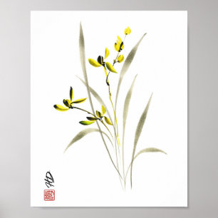 Affiche Ornementation aquarelle Sérénité de l'Orchidée dor