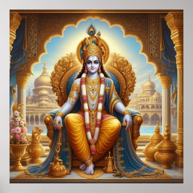 Affiche Ornementation dorée royale Krishna Trône Dwarkadhe (Devant)