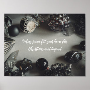 Affiche Ornements de Noël noirs vintage avec ruban