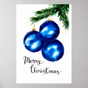 Affiche Ornements de sapin de Noël bleus