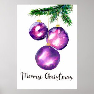 Affiche Ornements de sapin de Noël violet