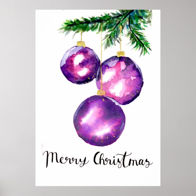 Affiche Ornements de sapin de Noël violet (Devant)