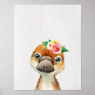 Affiche Ornithorynque Bébé Fleuris Aquarelle Animaux Austr