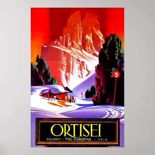 Affiche Ortisei, Alpes Dolomiti, Val Gardena ski, Italie (Devant)