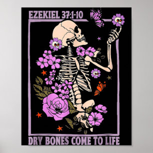 Affiche Os sec s'anime squelette floral Ha chrétien