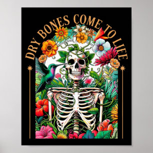 Affiche Os sec s'animent Squelette drôle Floral Christi