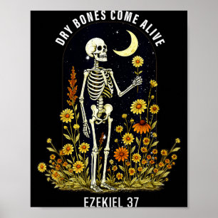 Affiche Os secs reviennent à la vie Squelette drôle Floral