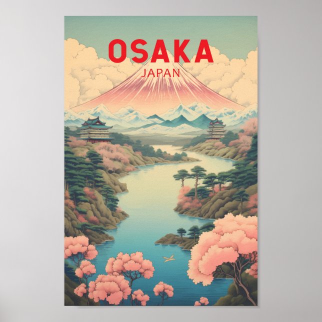Affiche Osaka Japon Mont Fuji Travel Art Vintage (Devant)