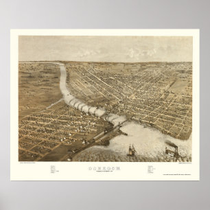 Affiche Oshkosh, carte panoramique de WI - 1887