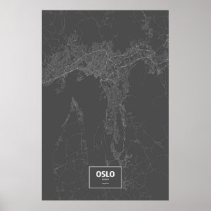 Affiche Oslo, Norvège (blanche sur le noir)