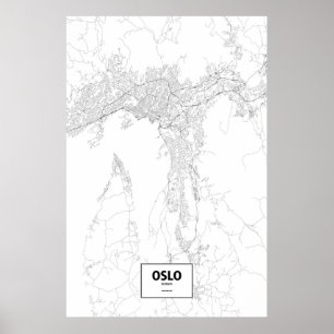 Affiche Oslo, Norvège (noir sur blanc)