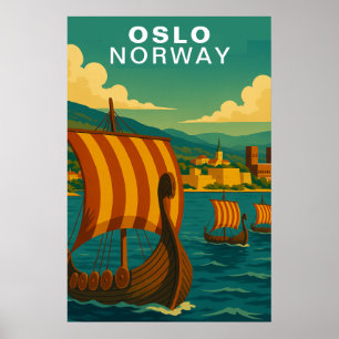 Affiche Oslo Norvège Scandinave Voyage Havre Vintage