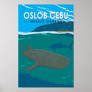 Affiche Oslob Cebu Philippines Baleine Shark Travel Vintag