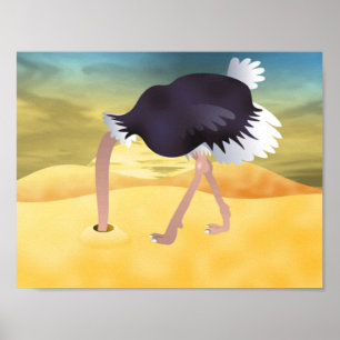 Affiche Ostrich Caricature Avec Tête Dans Le Sable