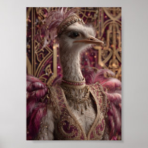 Affiche Ostrich dans Ornate Royal Gown et Couronne