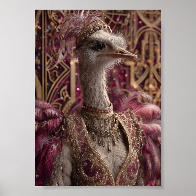 Affiche Ostrich dans Ornate Royal Gown et Couronne (Devant)