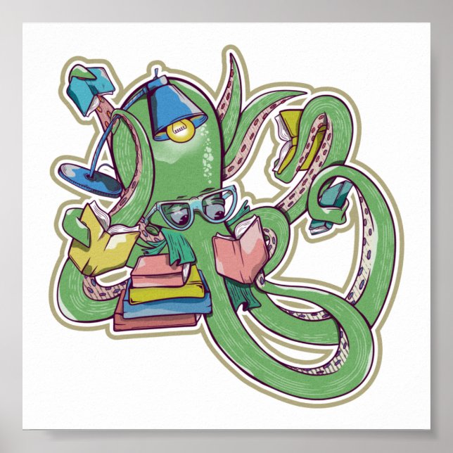 Affiche Otopus Lecture des livres (Devant)