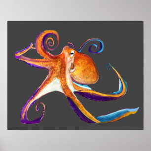Affiche Otopus vie marine aquarelle art
