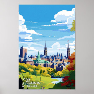 Affiche Ottawa Canada Illustration de voyage d'art vintage