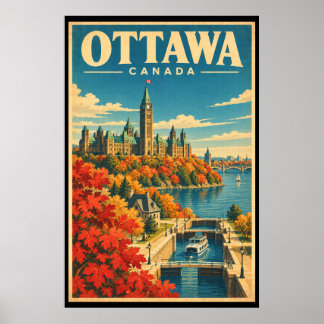 Affiche Ottawa Canada Voyage Artistique Parlement Hill Vin