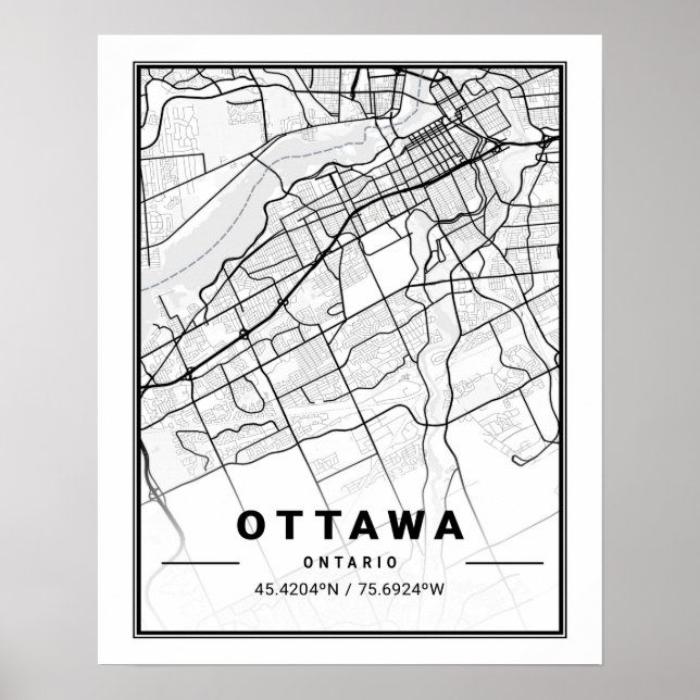 Affiche Ottawa Ontario Canada Carte de la ville de voyage (Devant)