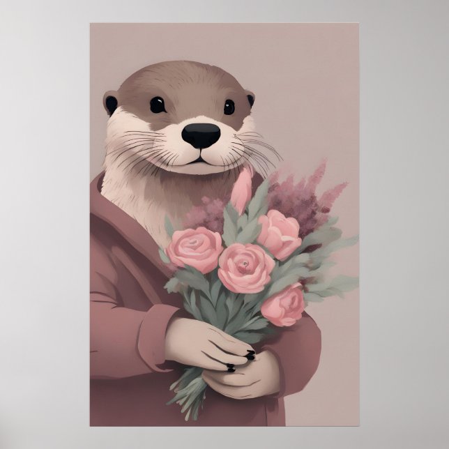 Affiche Otter Adorable Avec Fleurs (Devant)