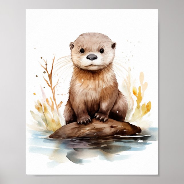 Affiche Otter aquarelle adorable (Devant)