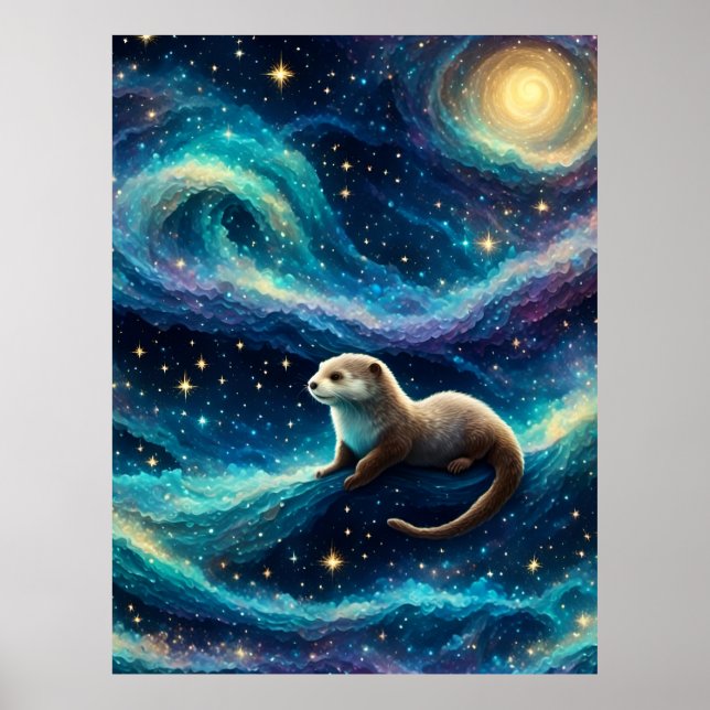 Affiche Otter dans un océan étoilé (Devant)