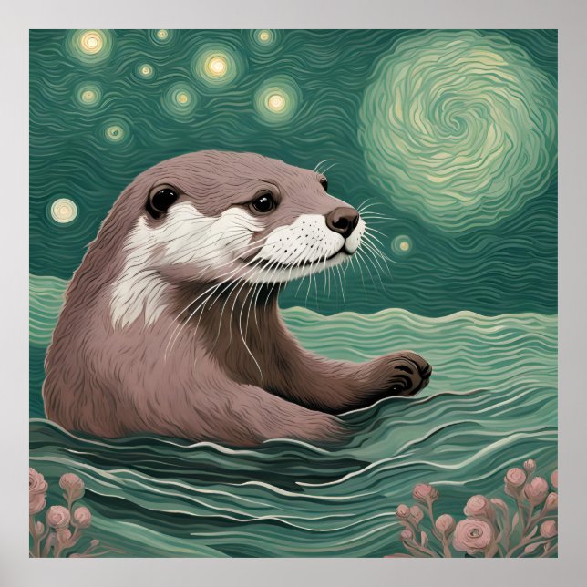 Affiche Otter dans une nuit étoilée Ocean Sage et couleur  (Devant)