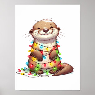Affiche Otter de Noël mignonne et festive enveloppé dans l