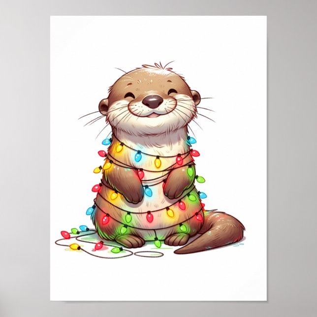 Affiche Otter de Noël mignonne et festive enveloppé dans l (Devant)