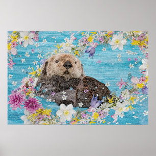 Affiche Otter Nager dans les fleurs