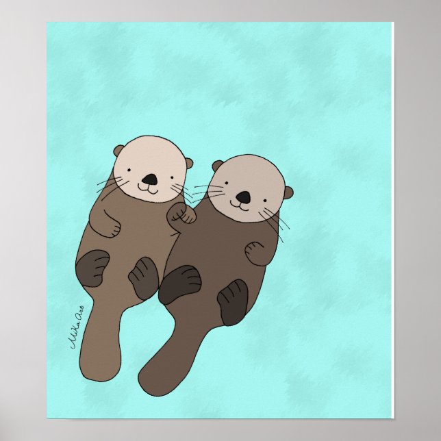 Affiche Otter tenant les mains Imprimer mignon Otter Art N (Devant)