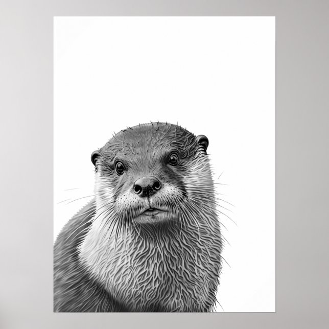 Affiche Otter Woodland Modern Portrait noir blanc (Devant)